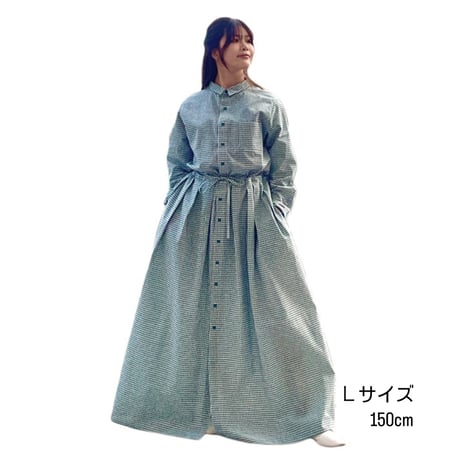 LIROMA チェック柄シャツワンピース-グリーン