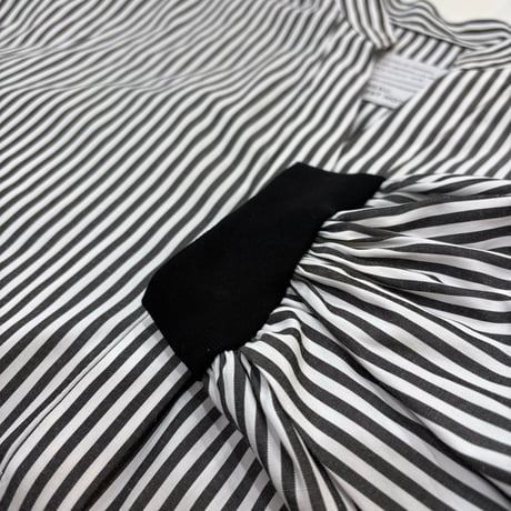 PASSIONE(パシオーネ) スキッパーロングブラウス　Black×White