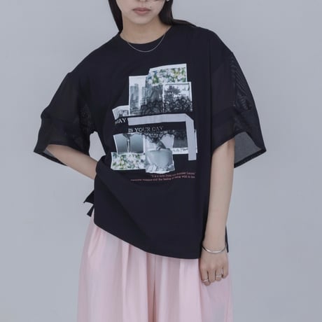 EimeeLaw    メッシュスリーブTシャツ    -ブラック