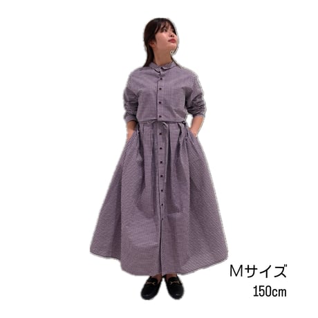 LIROMA チェック柄シャツワンピース-パープル