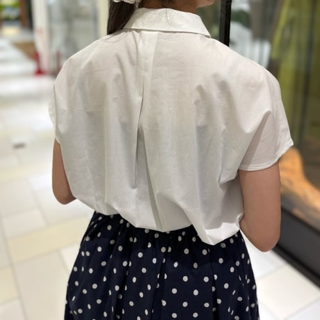Parkes (パークス) 丸襟フレンチスリーブブラウス White