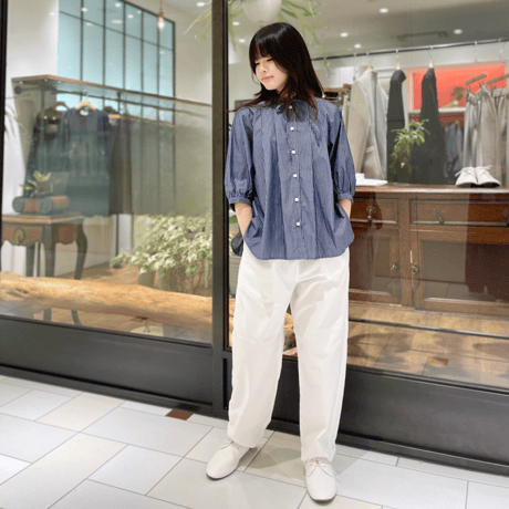 denicher ストライプタックブラウス　ネイビー