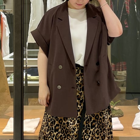 passione ロールアップ風ショートスリーブジャケット　ブラウン