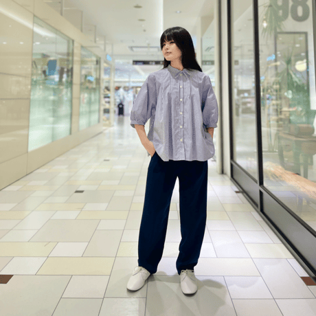 denicher ストライプタックブラウス　ブルー