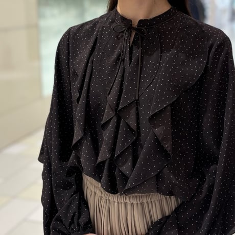 PASSIONE フリルドットブラウス　Dark brown