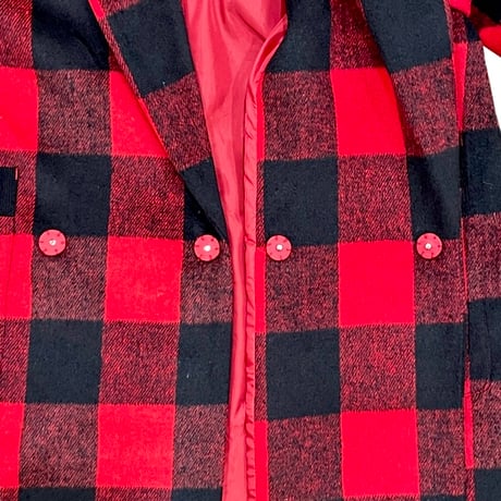THOMAS MAGPIE ウール混チェックロングコート　レッド