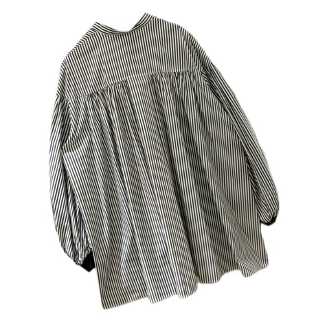 PASSIONE(パシオーネ) スキッパーロングブラウス　Black×White