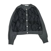 QTUME  テープレース×ドライニットショートカーディガン - チャコール