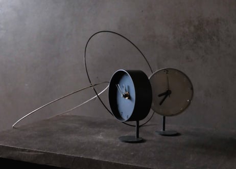 Clock  時計 S 黒皮鉄 青焼き