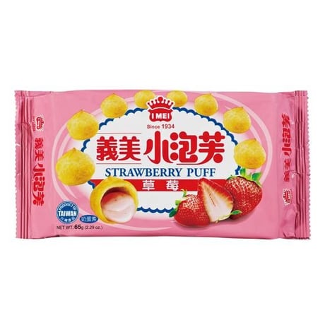 台湾のイチゴパフ（イチゴシュー）台湾義美小泡芙（草莓味）57g