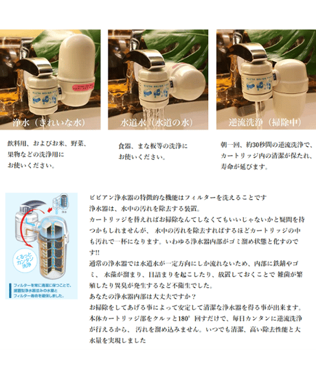 ガイアの水135 蛇口用浄水器 ビビアンクラブウォーター・完全逆流洗浄式浄水器 水道取付型