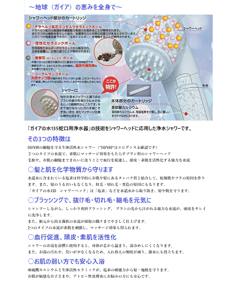 ガイアの水135 浄水シャワー(テラヘルツ鉱石入り専用カートリッジ付