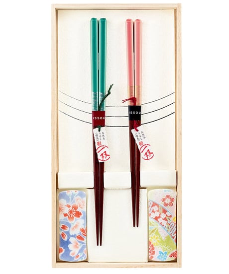 一双 夫婦箸 塗り箸 桐箱 箸置き 付 ほのか 2膳 日本製