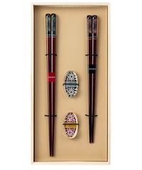 一双 夫婦箸 塗り箸 桐箱 箸置き 付 華花火 2膳 日本製