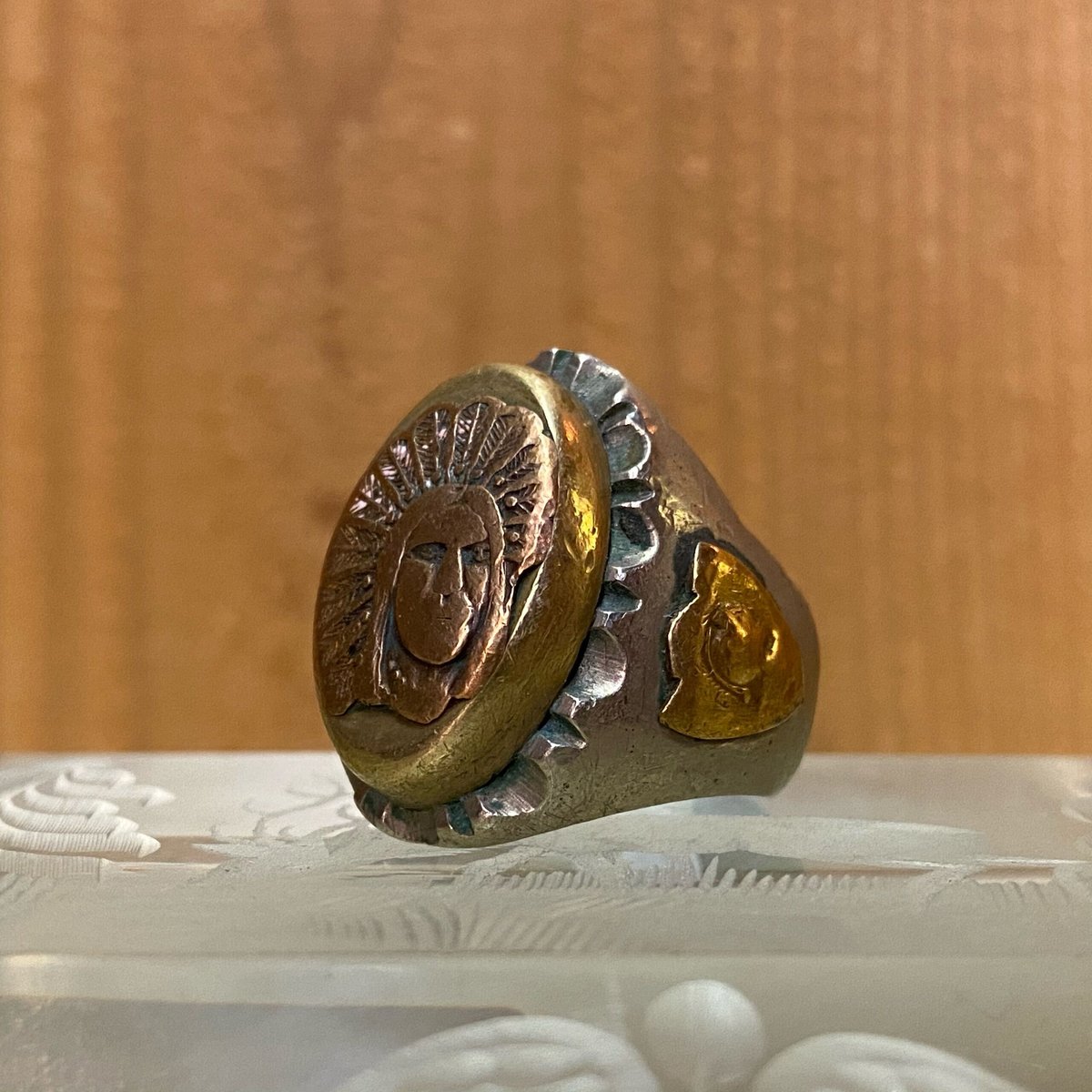 1940s Vintage Indian Chief Mexican Biker Ring S