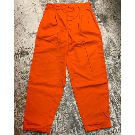 1950s Vintage Pleated Orange Cotton Twill Pants   Size:32x30
