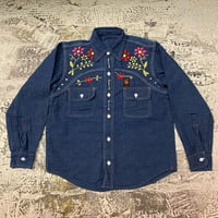 1960s~1970s EL CISNE L/S Embroidered Denim Shirt   Size:About S