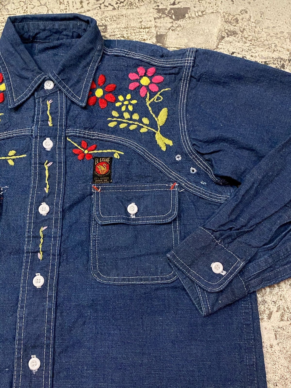 1960s~1970s EL CISNE L/S Embroidered Denim Shir