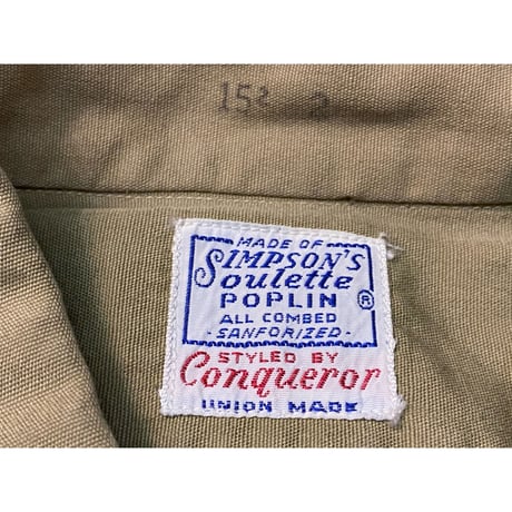 50's "Simpson's" S/S Vintage Poplin Cotton Work Shirt W/Roping Stitch   Size:15 1/2