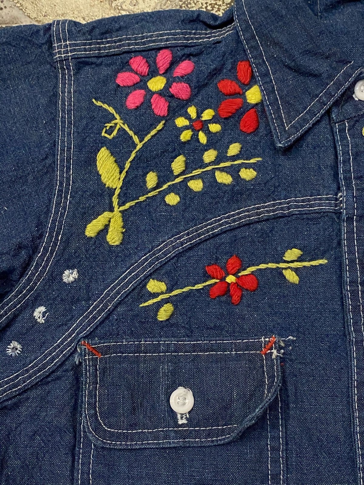 1960s~1970s EL CISNE L/S Embroidered Denim Shir
