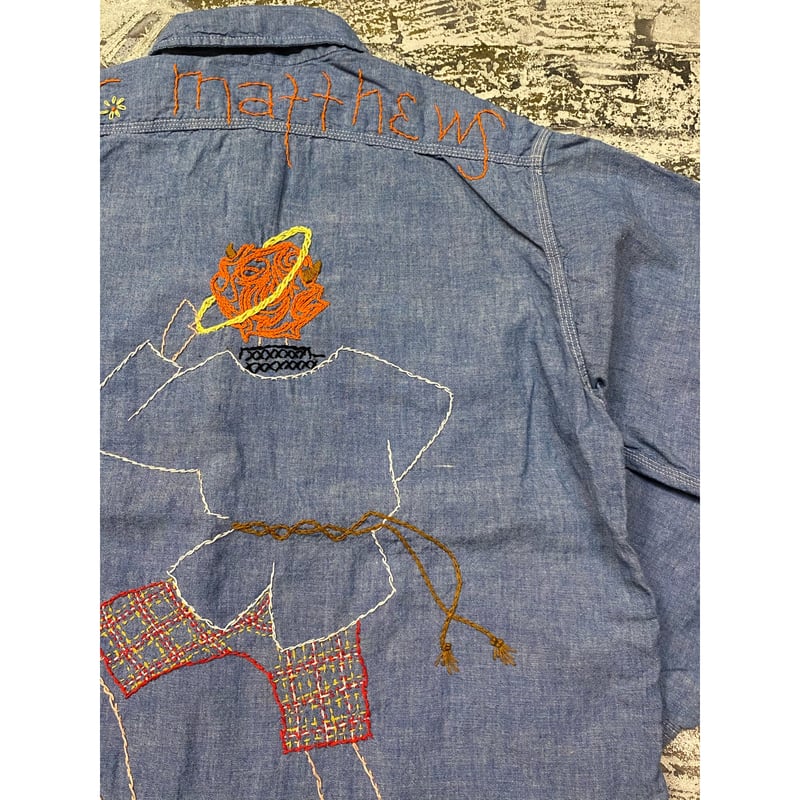 70's BIG MAC L/S Embroidered Chambray Shirt S