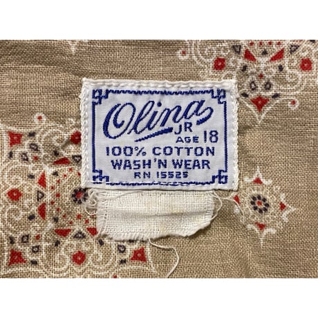 1950's Olina Batik Pattern PJ Shirt Size:approx.-13-1/2