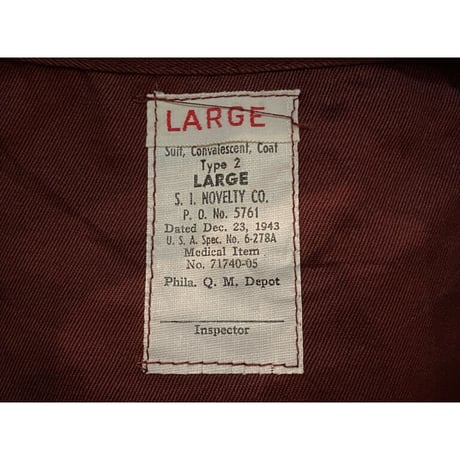 1940's DeadStock U.S.Army Medical Department  Convalescent Jacket Size:Large