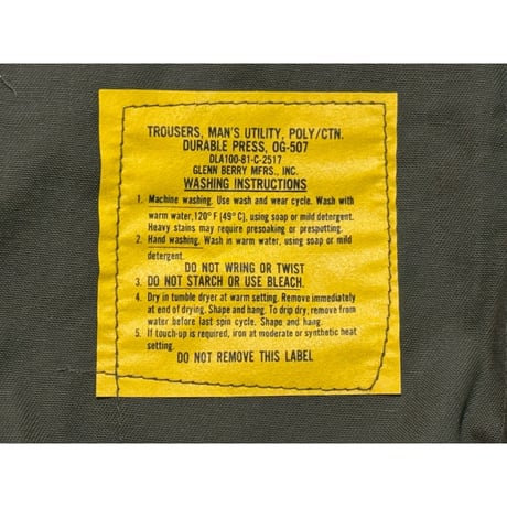 1981' U.S.Army "Dead Stock" OG-507 Poly/CTN Baker Pants Size:30x25