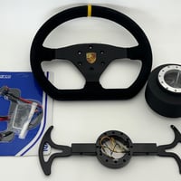 ポルシェMS純正991CUPカー用ステアリング+パドルシフター+ワークスベルボス+スパルコホーンボタン　4点セット