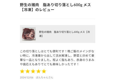 野生の猪肉　脂あり切り落とし500gオス【冷凍】