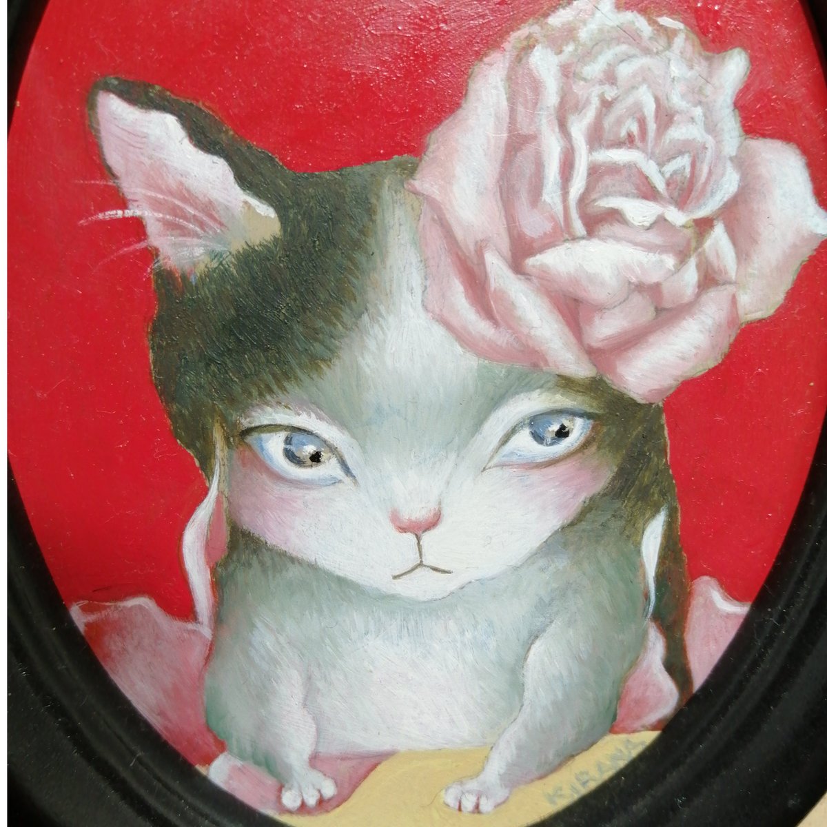 田谷京子 「赫い猫」 油絵・油彩画 絵画 田谷京子 『赫い猫』 油彩画 - 北海道画廊