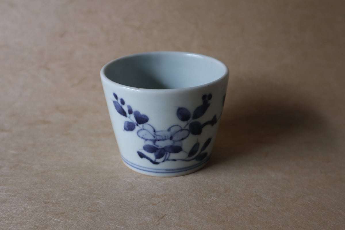 藤塚光男 蕎麦猪口 皿 セット 染付 蕎麦猪口椿文 066 | 桃居