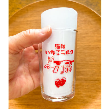 猫印ミルクグラス（赤）箱付き