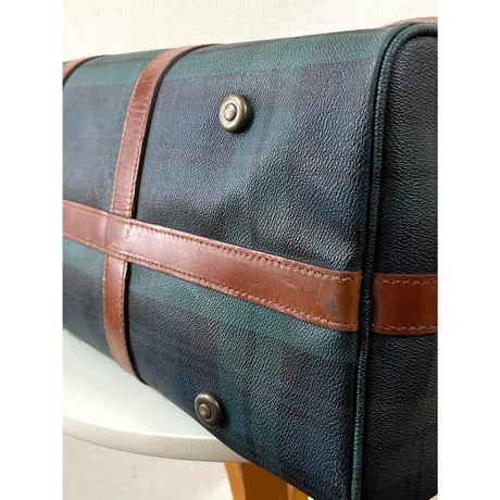 USED POLO ラルフローレン タータンチェック PVC/レザー　ラージボストンバッグ