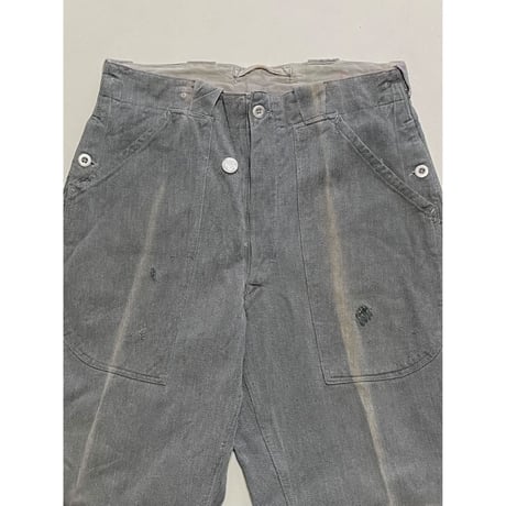 USED スイス軍　デニムワークパンツ メタルボタン 32/28相当 38