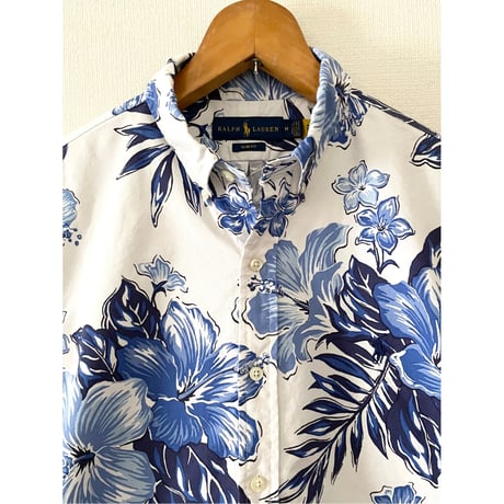 USED POLO ラルフローレン ハイビスカス OXシャツ M SLIM FIT