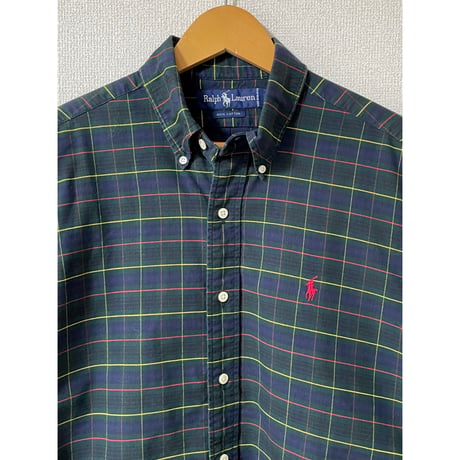 USED 90's POLOラルフローレン タータンチェック ボタンダウンシャツM