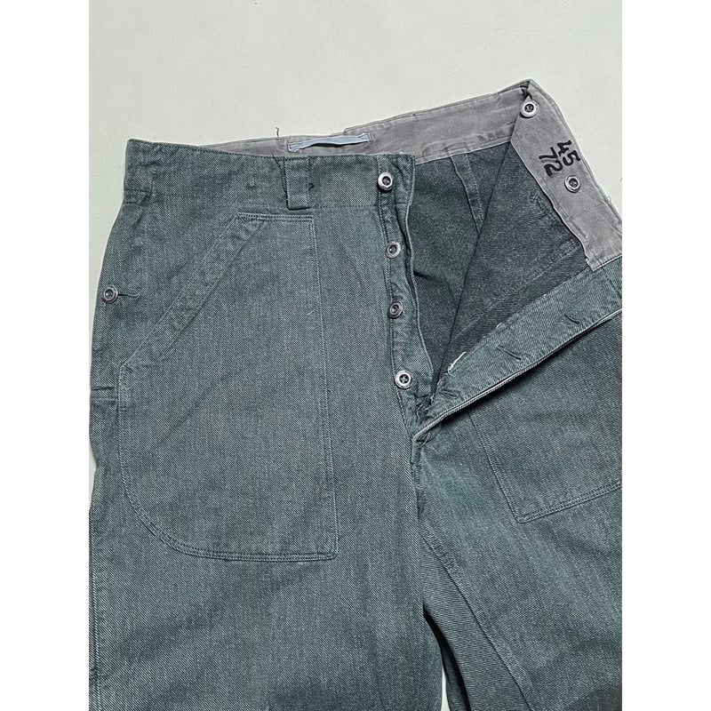 ミリタリー　スイス軍　デニムワークパンツ　50s メタルボタン DEAD STOCK】50s Swiss Army Denim Work Pants スイス軍 デニム