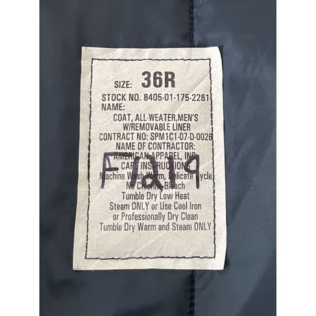 USED US NAVY オールウェザーコート 紺 36R ライナー付き