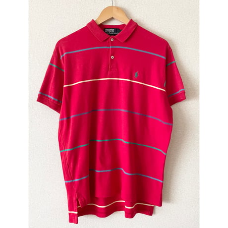 USED 90's POLOラルフローレン Made in USA スムースボーダーポロシャツ L