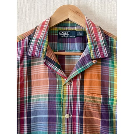 USED POLO ラルフローレン マドラスチェック　オープンカラーシャツ XS