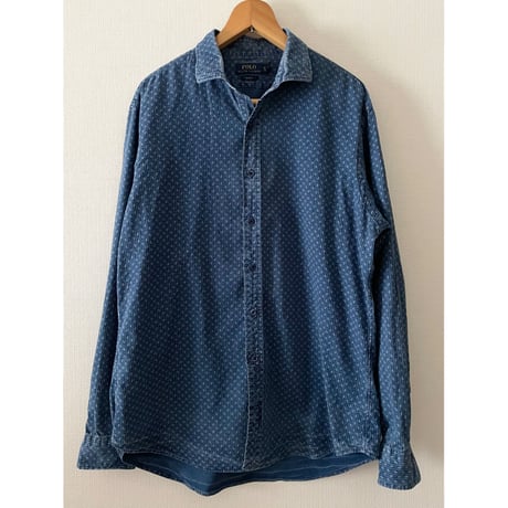 USED POLO ラルフローレン ワイドカラー　インディゴシャツ XL
