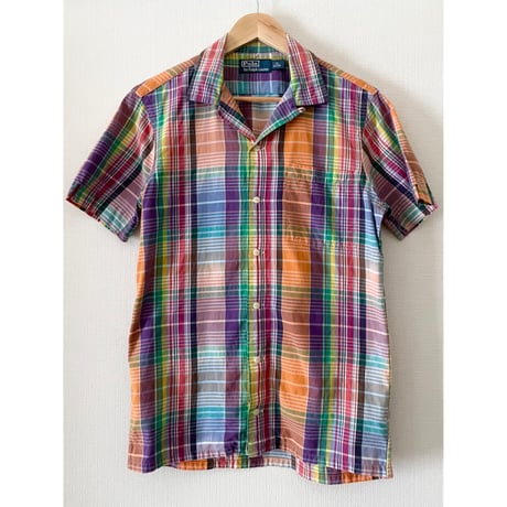 USED POLO ラルフローレン マドラスチェック　オープンカラーシャツ XS