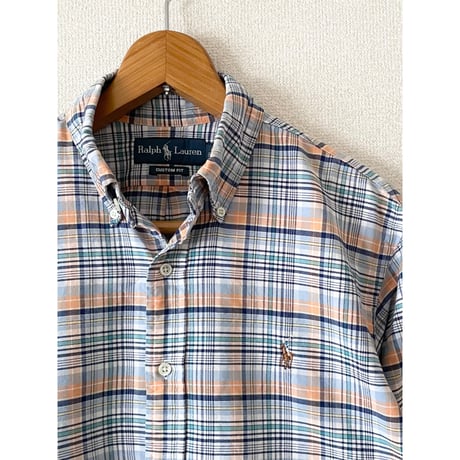 USED ラルフローレン CUSTOM FIT オックスフォード　ボタンダウンシャツ BLUE