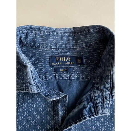 USED POLO ラルフローレン ワイドカラー　インディゴシャツ XL