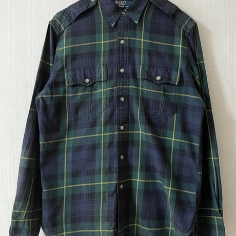 USED POLO ラルフローレン タータンチェック ミリタリーシャツ M