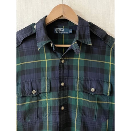 USED POLO ラルフローレン タータンチェック ミリタリーシャツ M