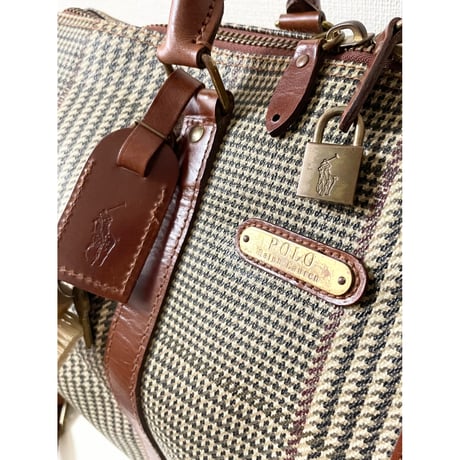USED POLO ラルフローレン  グレンチェックPVC/レザー　ボストンバッグ　ミディアム