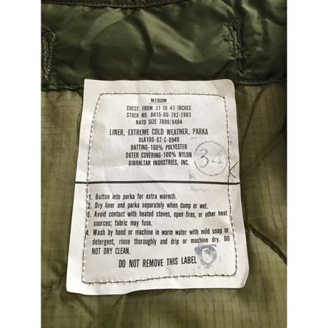 DEAD STOCK US ARMY M65 フィッシュテールパーカー用　キルティングライナー　MEDIUM 4
