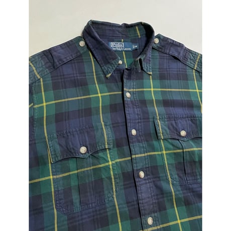 USED POLO ラルフローレン タータンチェック ミリタリーシャツ M